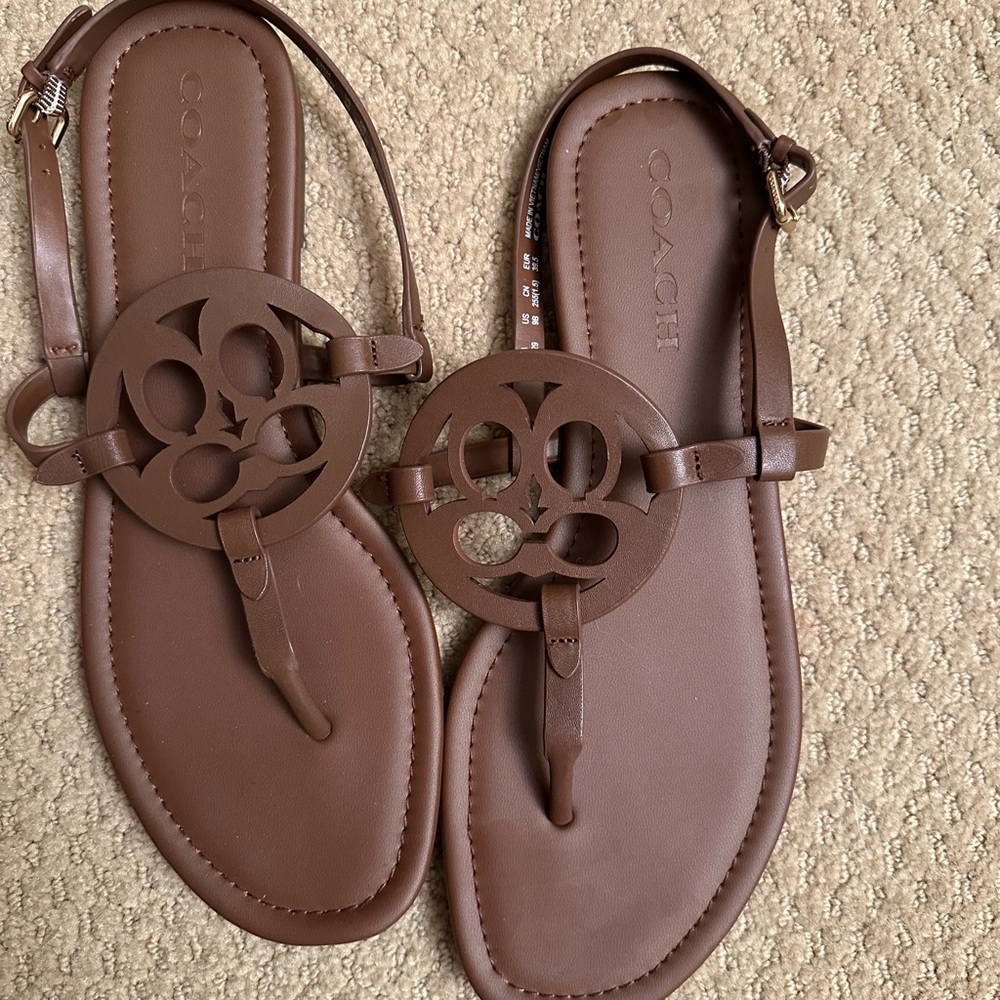 Women’s brown leather coach sandals size 9